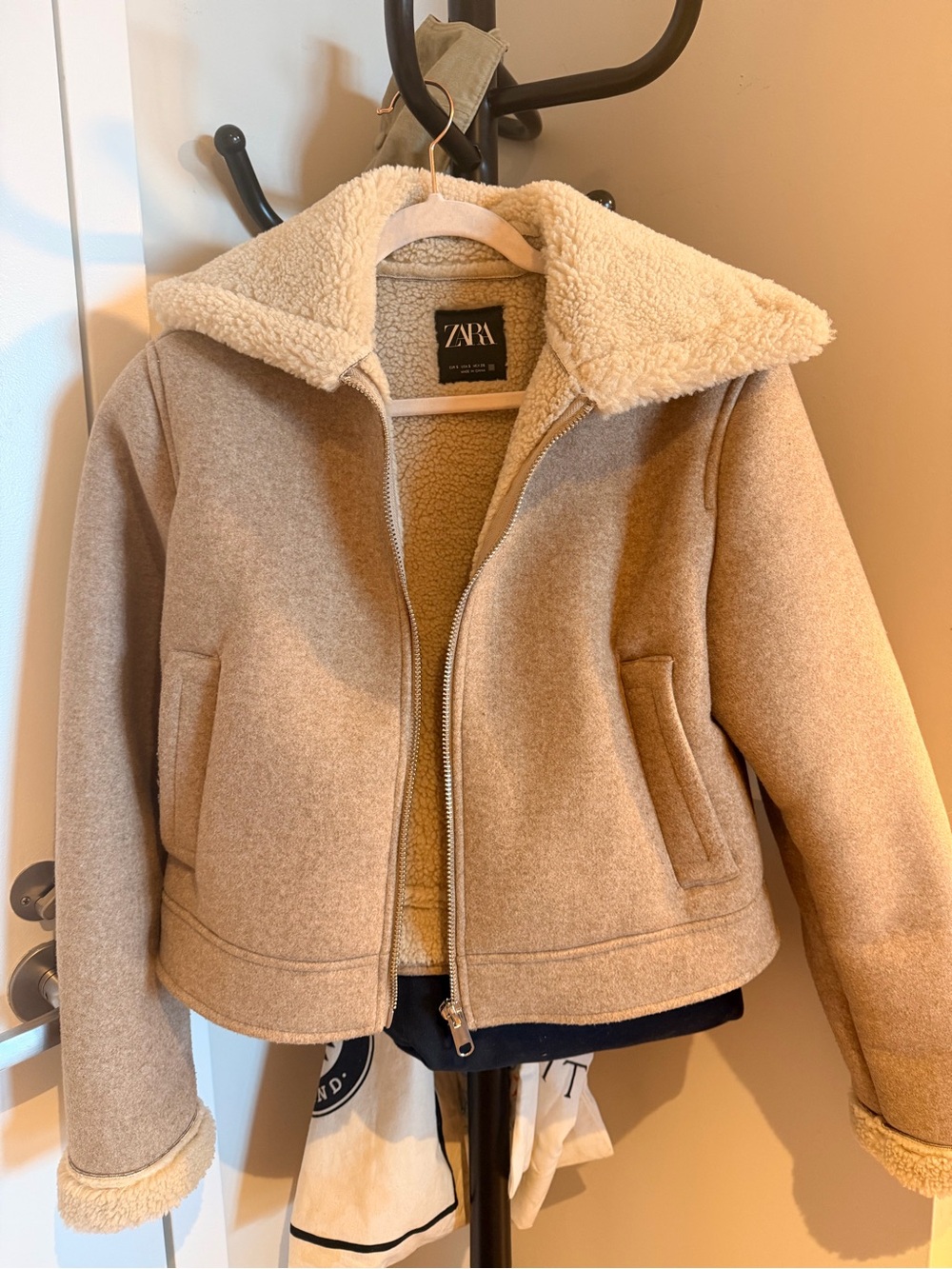 ZARA Cream Sherpa-Lined Winter Jacket